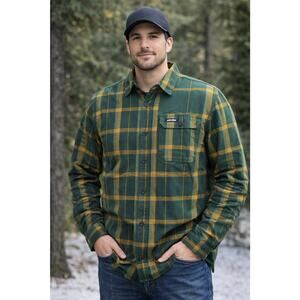 Ski-Doo BRP Plaid Flannel Shirt Jacket Men’s XL NWT Green Yellow Workwear Hiking